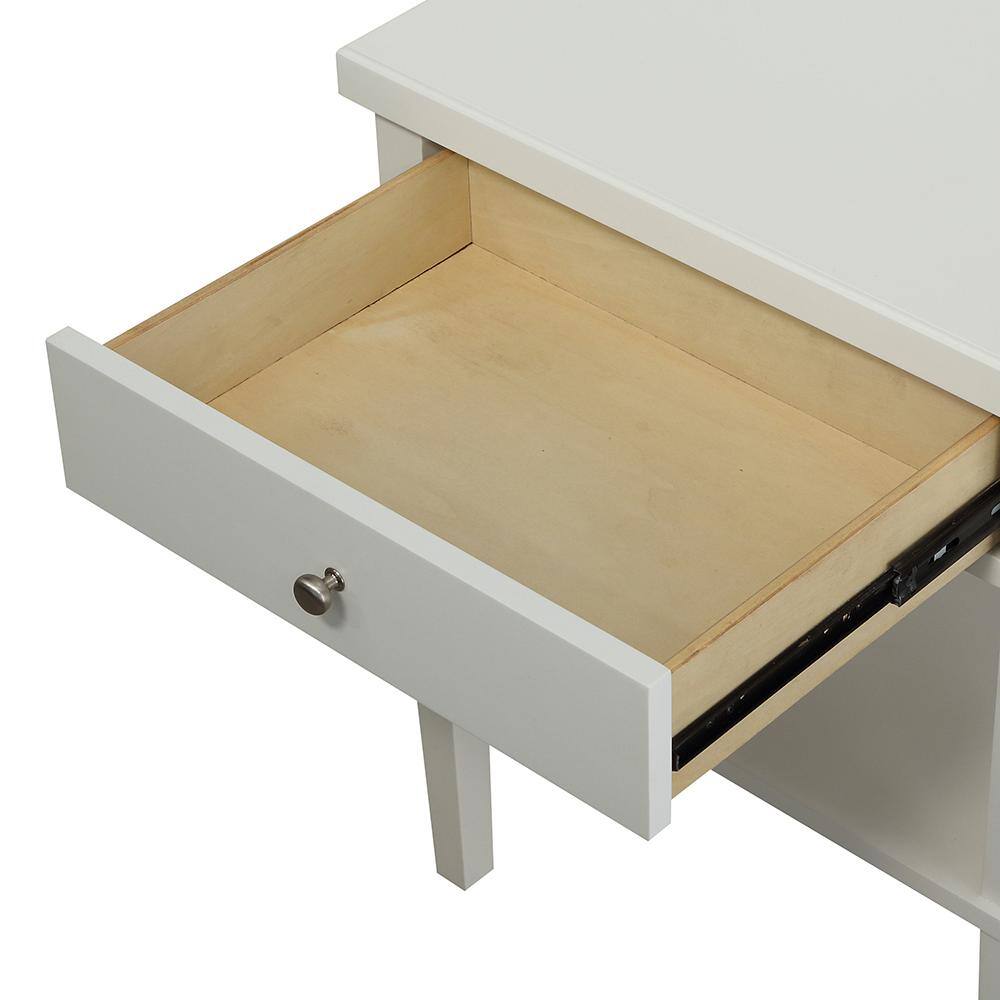 Marta White Wood 1-Drawer Nightstand with Open Shelf