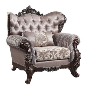 Benbek Taupe Tufted Wing Back Chair with Pillow