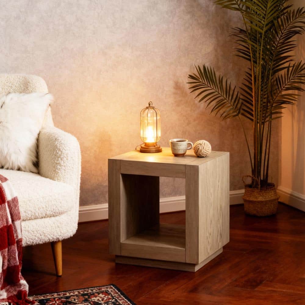 Natural Oak End Table with Open Shelf
