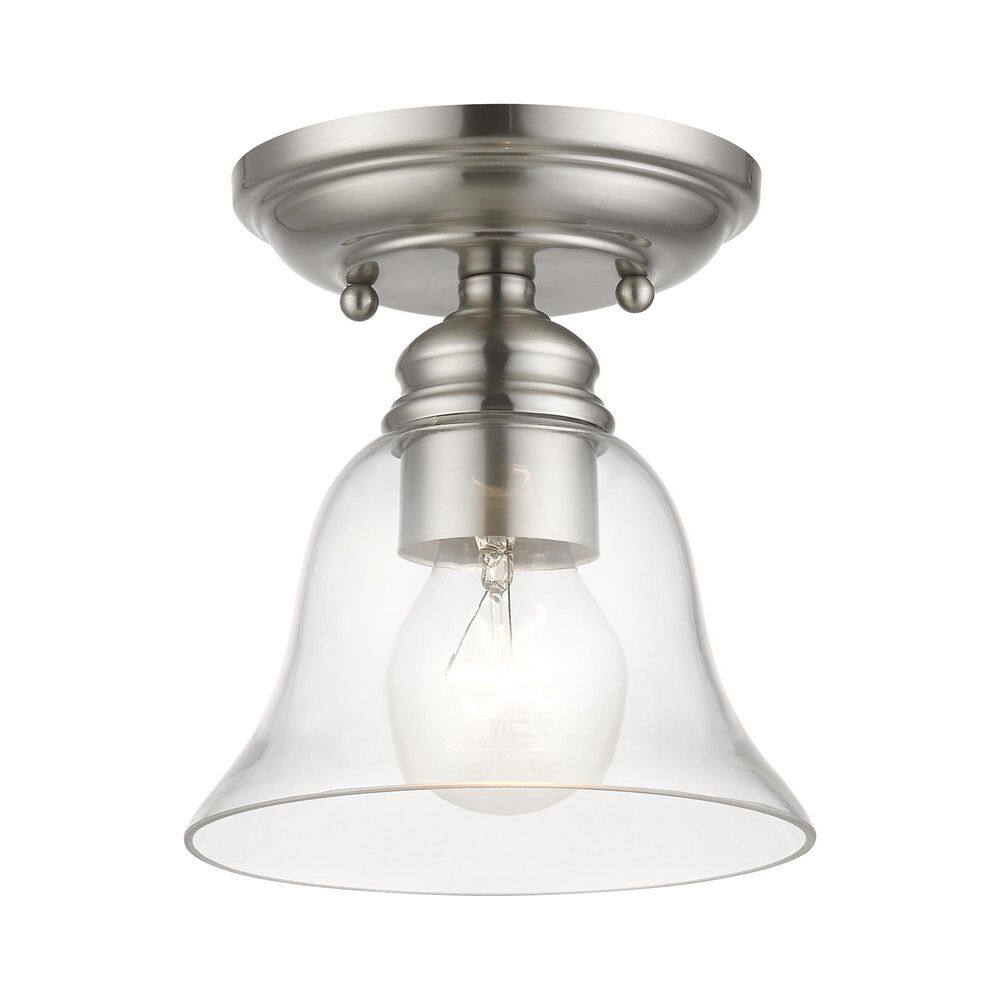 Brushed Nickel Small Semi-Flush Mount with Glass Shade