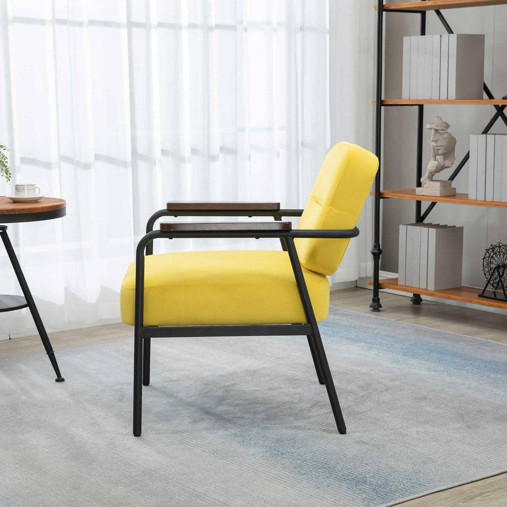 Yellow Velvet and Black Metal Accent Chair