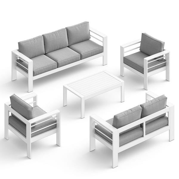 5-Piece Aluminum Patio Conversation Set with White Frame