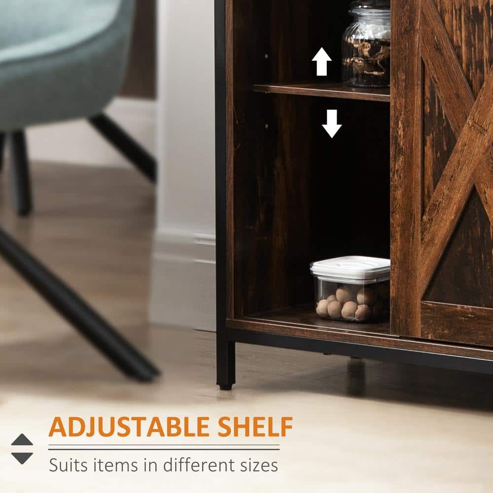 Rustic Brown Industrial Storage Sideboard with Sliding Barn Doors