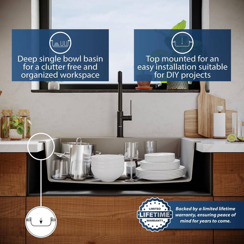 Karran 33'' Concrete Quartz Single Bowl Kitchen Sink