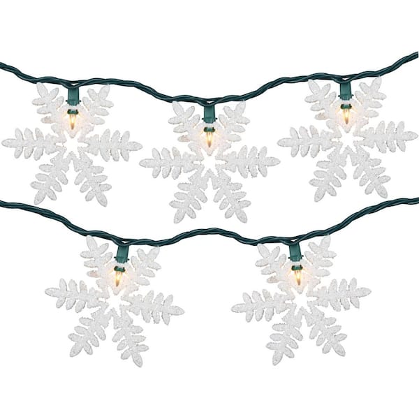 Northlight 10-Count White Glittered Snowflake Christmas Light Set 6 ft. Green Wire