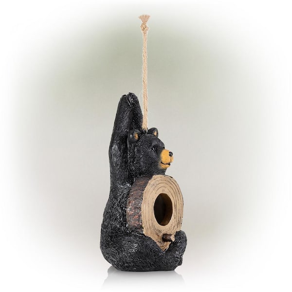 Alpine Corporation 10 in. Tall Outdoor Bear Shaped Hanging Birdhouse and Perch