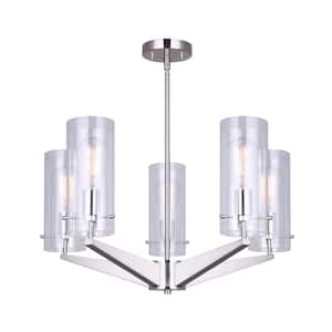 Jade 5-Light Brushed Nickel Chandelier with Clear Glass Shades