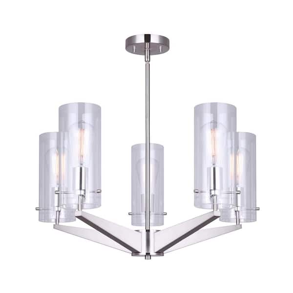 CANARM Jade 5-Light Brushed Nickel Chandelier with Clear Glass Shades