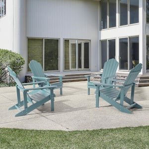 Turquoise HIPS Plastic Weather Resistant Adirondack Chair for Outdoors (4-Pack)
