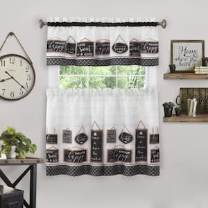 Modern Farmhouse Black Polyester Light Filtering Rod Pocket Tier and Valance Curtain Set 58 in. W x 24 in. L