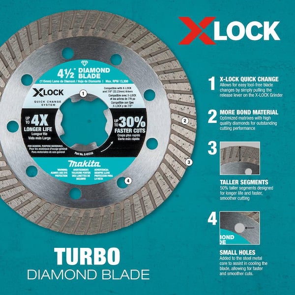 Makita X-LOCK 4-1/2 in. Turbo Rim Diamond Blade for Masonry 