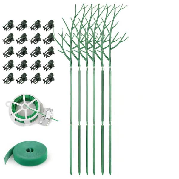 39 in. Plastic Plant Support Stakes with Orchid Clip Twist Ties and Plant Ties for House Potted Monstera Plants (6-Pack)