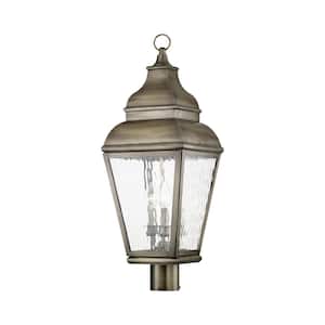 Millstone 28 in. 3-Light Vintage Pewter Cast Brass Hardwired Outdoor Rust Resistant Post Light with No Bulbs Included