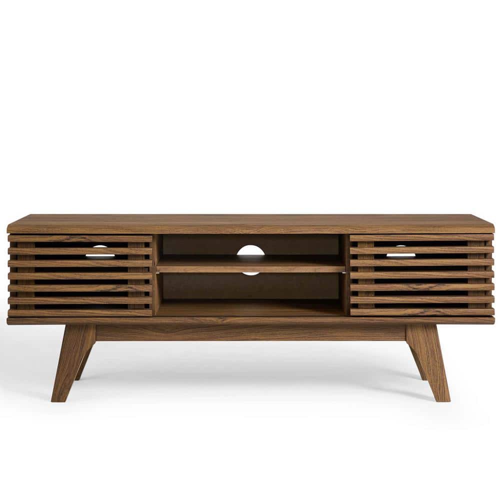 Walnut 46" Mid-Century Modern Media Console with Cabinet