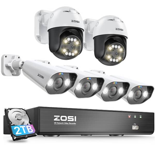 ZOSI 4K 8-Channel POE 2TB NVR Outdoor Security Camera System with 6-Wired 5MP Spotlight Cameras, 2-Way Audio