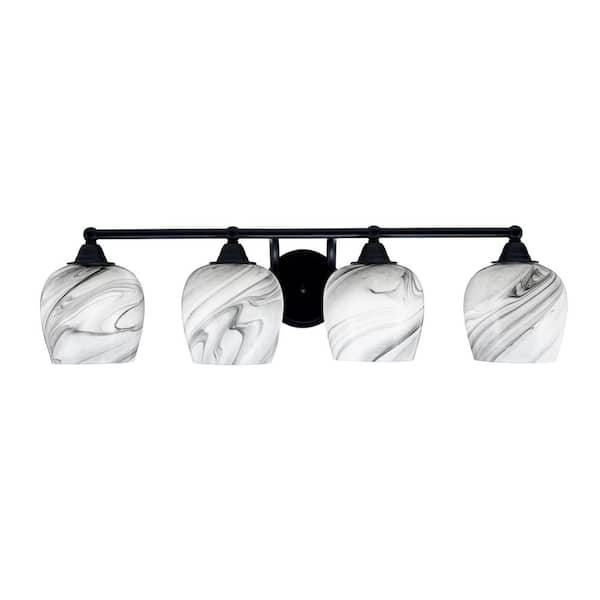 Unbranded Madison 7.75 in. 4-Light Bath Bar, Matte Black, Onyx Swirl Glass Vanity-Light