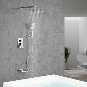 10 in. Shower Head Single-Handle 1-Spray Square High Pressure Shower Faucet with Tub Spout in Chrome (Valve Included)