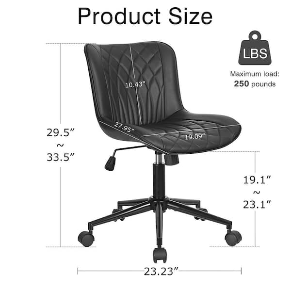 Quilted Faux Leather Office Chair, Ergonomic Upholstered Task Chair in Black Armless Task Chair for Home Office & Study