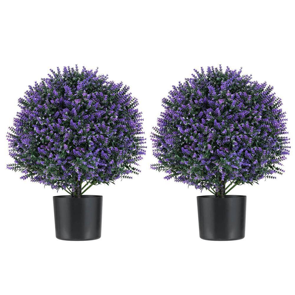 2-Pack Artificial Lavender Topiary Ball Tree Faux Shrub Bushes with Flowers