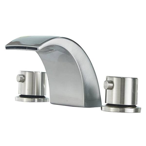 8in. Widespread DoubleHandle 3Hole Bathroom Faucet with LED Light Brass Waterfall Sink Vanity
