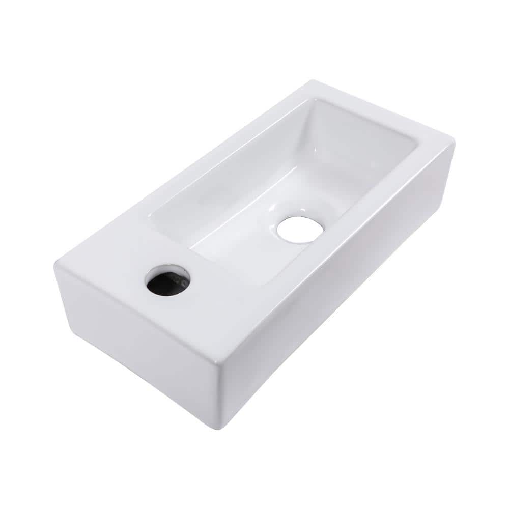 15" White Ceramic Wall-Mounted Floating Bathroom Sink