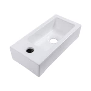 15 in.Wall Mount Floating Rectangular Lavatory Vanity Vessel Sink in White with Single Faucet Hole