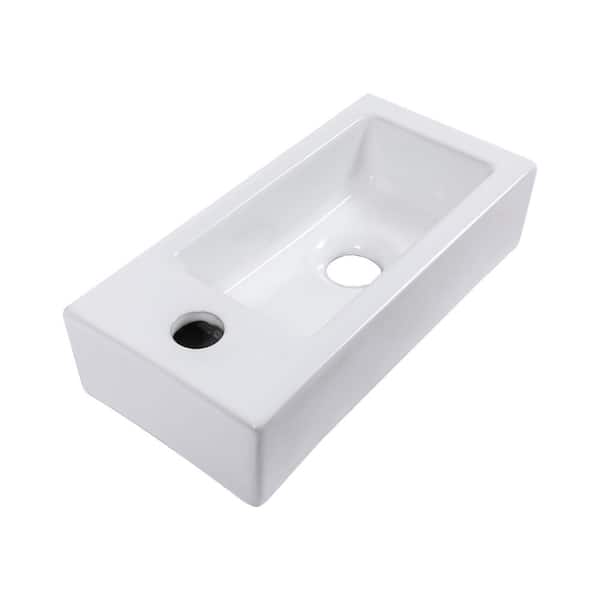 LORDEAR 15 in.Wall Mount Floating Rectangular Lavatory Vanity Vessel Sink in White with Single Faucet Hole