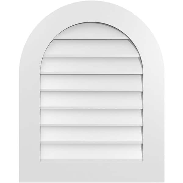 Ekena Millwork 24 in. x 30 in. Round Top Surface Mount PVC Gable Vent: Decorative with Standard Frame
