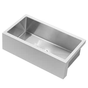 White 18-Gauge Stainless Steel Solid Surface 30 in. Single Bowl Farmhouse Apron-Front Kitchen Sink with Bottom Grid