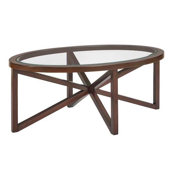 46.46 in. Cherry Brown Oval Wood Outdoor Coffee Table