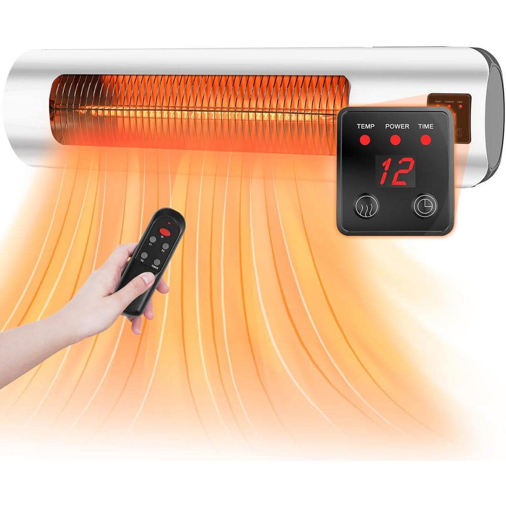 Nordic Hygge 23 in. 1500-Watt Patio Wall Mounted Outdoor Heater, Thermostat, Overheat Protection, ETL, IP65 waterproof, R/C in Silver