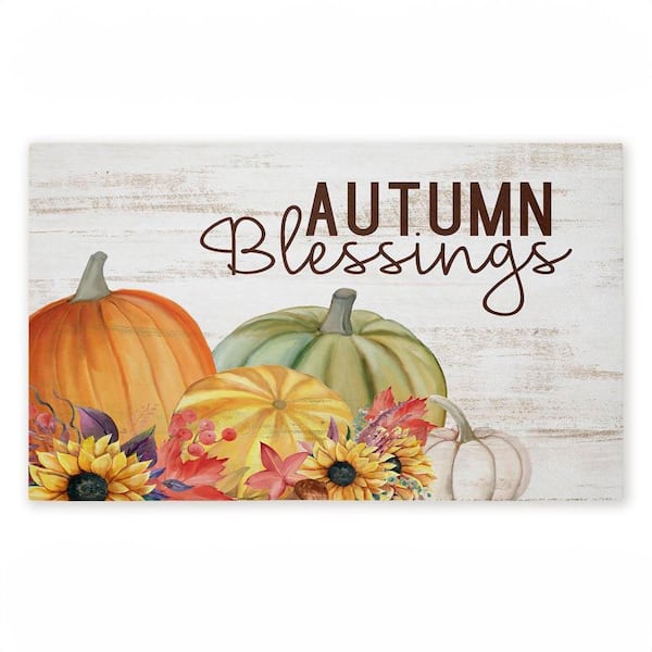 Autumn Blessings Pumpkins Orange 18 in. x 30 in. Polyester Non-Slip Outdoor Door Mat