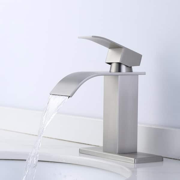 4 in. Centerset Single Handle High Arc Waterfall Bathroom Faucet with Pop Up Drain and Supply Lines in Brushed Nickel