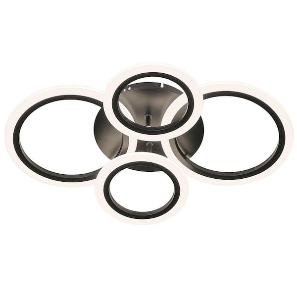Lecoht 21.65 in. 4-Light Modern Black Dimmable Circle LED Semi-Flush Mount Ceiling Light