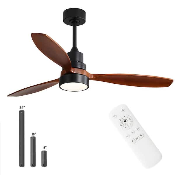 Sofucor 52 in. Indoor/Outdoor Wood Black Ceiling Fan with Light and 6 Speed Remote Control