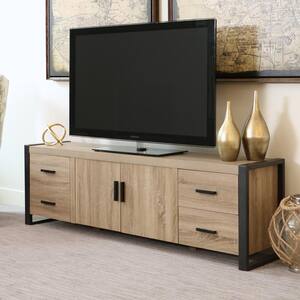 Urban Blend 71 in. Ash Gray Wood TV Stand with 4 Drawer Fits TVs Up to 70 in. with Adjustable Shelves