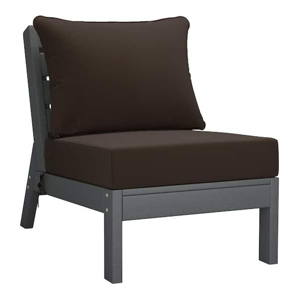 Westin Outdoor Birchwood Outdoor Patio Deep Seating HDPE Armless Lounge Chair in Grey with Brown Cushions
