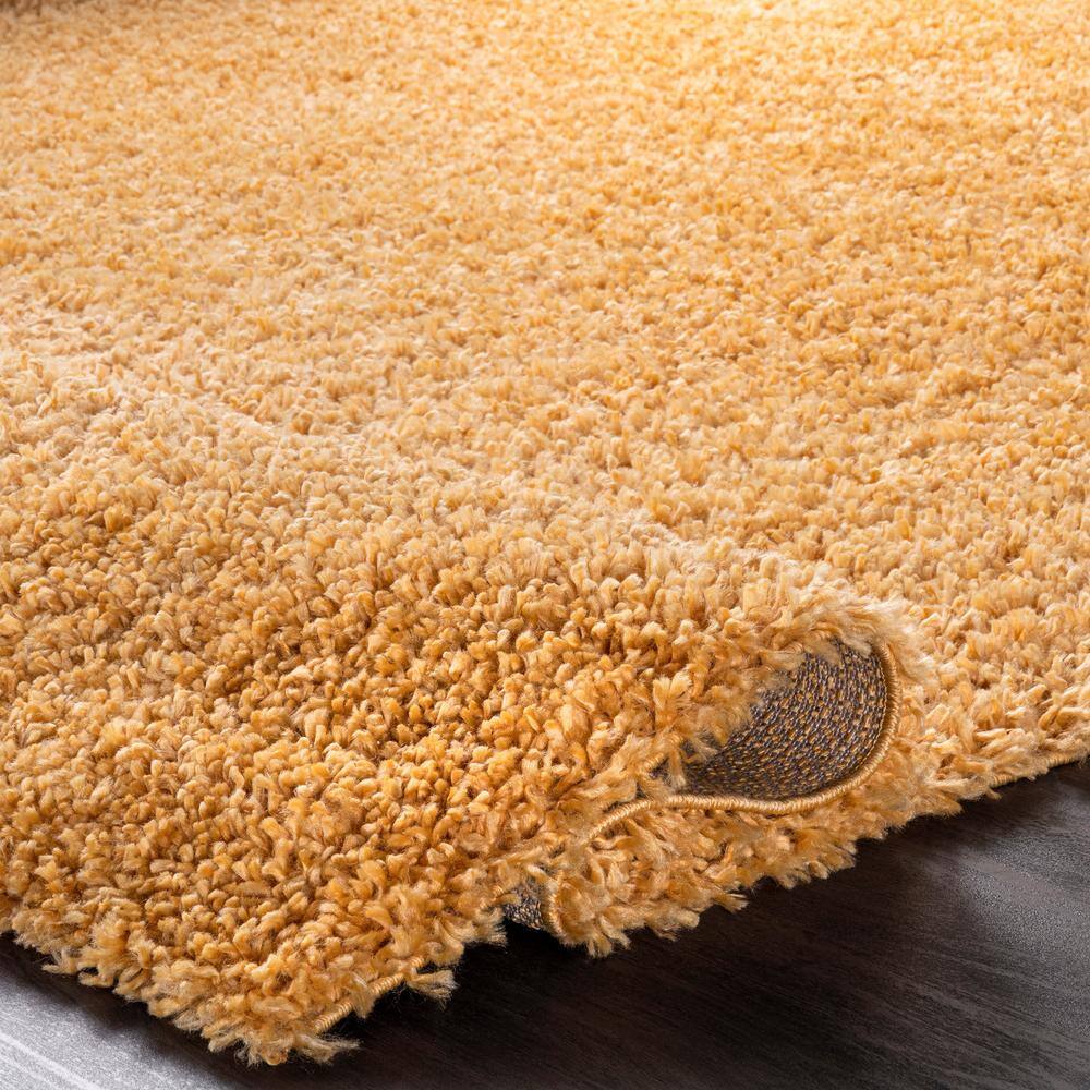 Sunny Bliss 63" Round Solid Yellow Shag Area Rug
