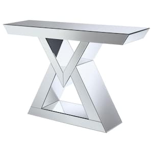 Cerecita 47.25 in. Clear Mirror Rectangle Glass Console Table with Triangle Base