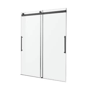 Dama Series 60 in. x 76 in. Frameless Sliding Shower Door with Handle in Matte Black