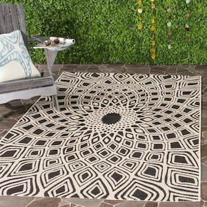 Courtyard Black/Beige Doormat 2 ft. x 4 ft. Geometric Indoor/Outdoor Patio Area Rug