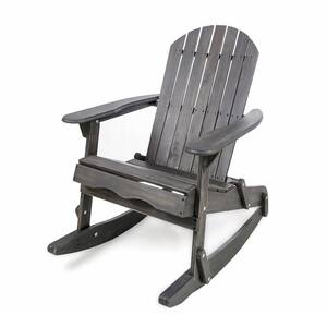 Rocking Dark Gray Wood Adirondack Chair for Reading, Garden, Lawn
