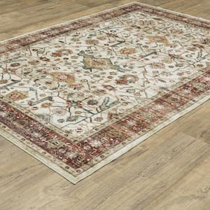 Summit Ivory/Red 4 ft. x 6 ft. Traditional Oriental Border Polyester Machine Washable Indoor Area Rug