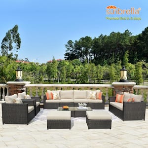 King 12-Piece Big Size Wicker Outdoor Patio Conversation Seating Set with Sunbrella Beige Cushions