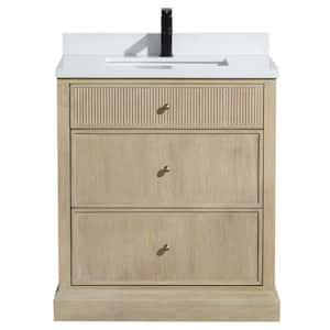 Redondo 30 W x 22 in. D x 34.5 H Single Bath Vanity in Ash Oak with Engineered Quartz Top in White with White Basin