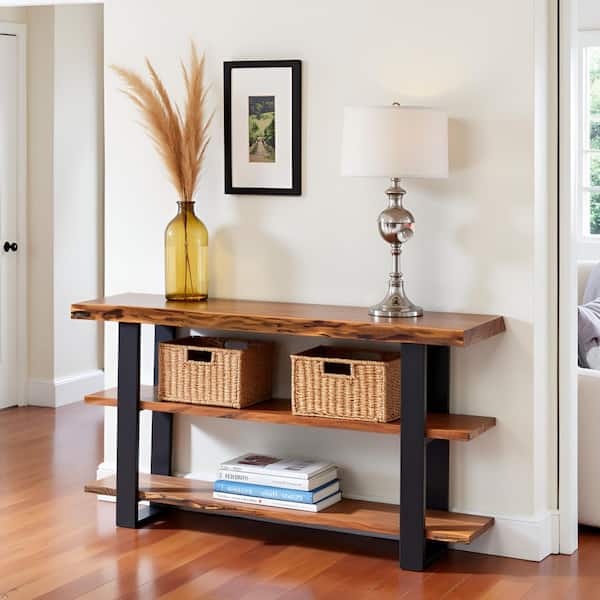 Alaterre Furniture Alpine 48 in. Natural Standard Rectangle Wood Console Table with Storage