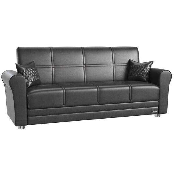 Ottomanson Eternal Collection Convertible 89 in. Black Leatherette 3 ...