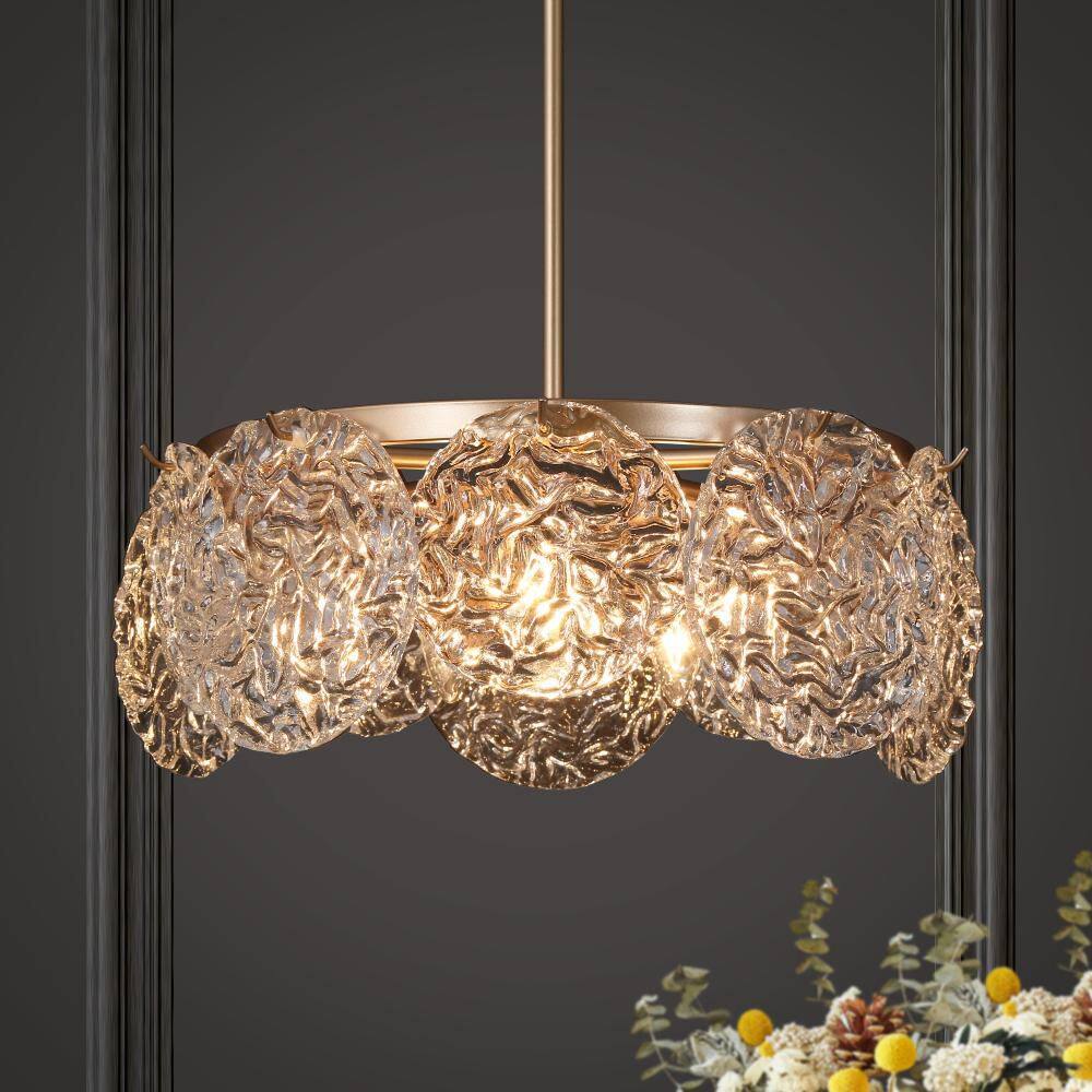 Glam 5-Light Dark Gold Chandelier Lighting, Coastal Crystal Chandelier with Water Ripple Glass, Entryway Chandelier price history on PriceWatchPro