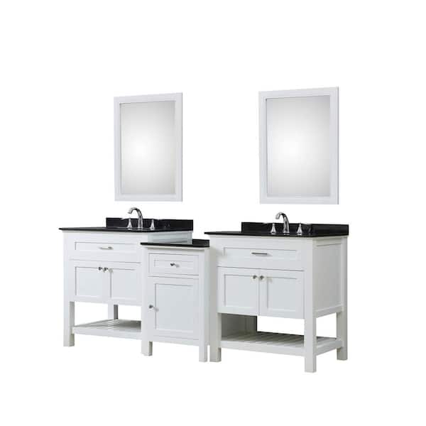 Direct vanity sink Preswick Hybrid Bath and Makeup 82 in. W Vanity in White with Granite Vanity Top in Black with White Basin and Mirrors