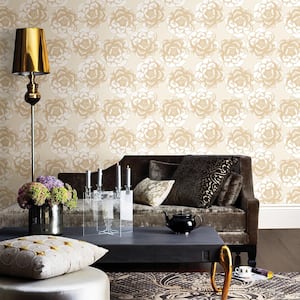 Fanciful Gold Floral Paper Strippable Roll Wallpaper (Covers 56.4 sq. ft.)